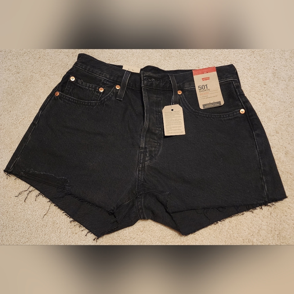NEW Black Levi's High Rise 501 Water Less Jean Shorts Women's Size 28 Button fly
